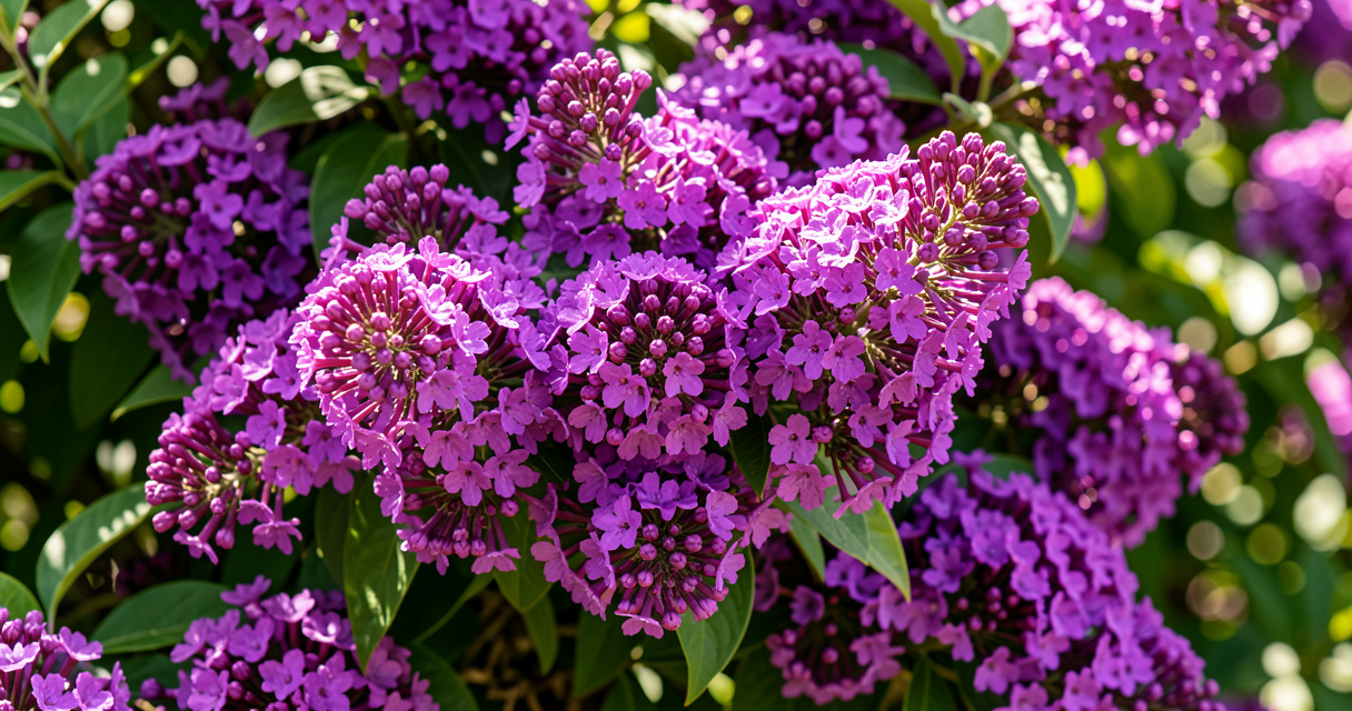 Purple butterfly bush flowers in full bloom on a compact shrub