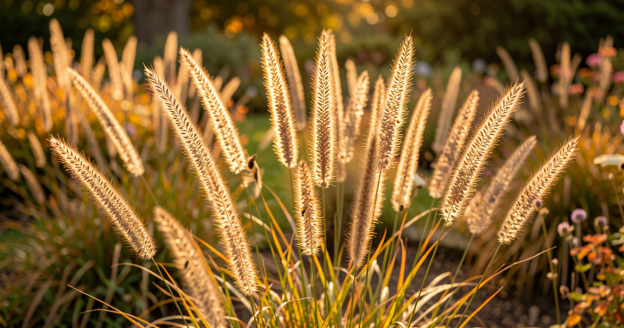 Close-up of little bluestem prairie grass seedheads in Illinois
